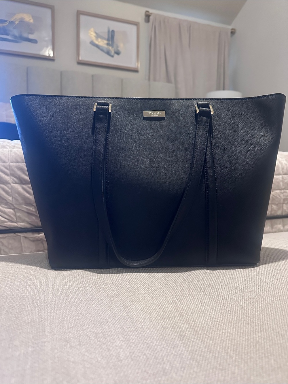 kate spade Black Saffiano Leather Tote with Gold Hardware